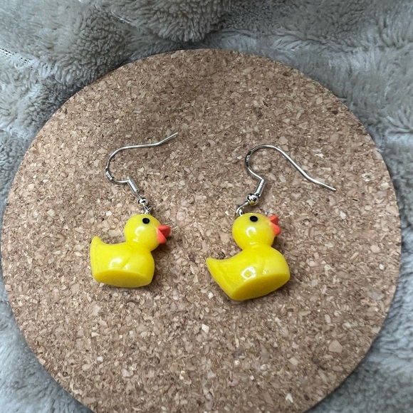 Yellow Duck Dangle Earrings - Picture 2 of 3